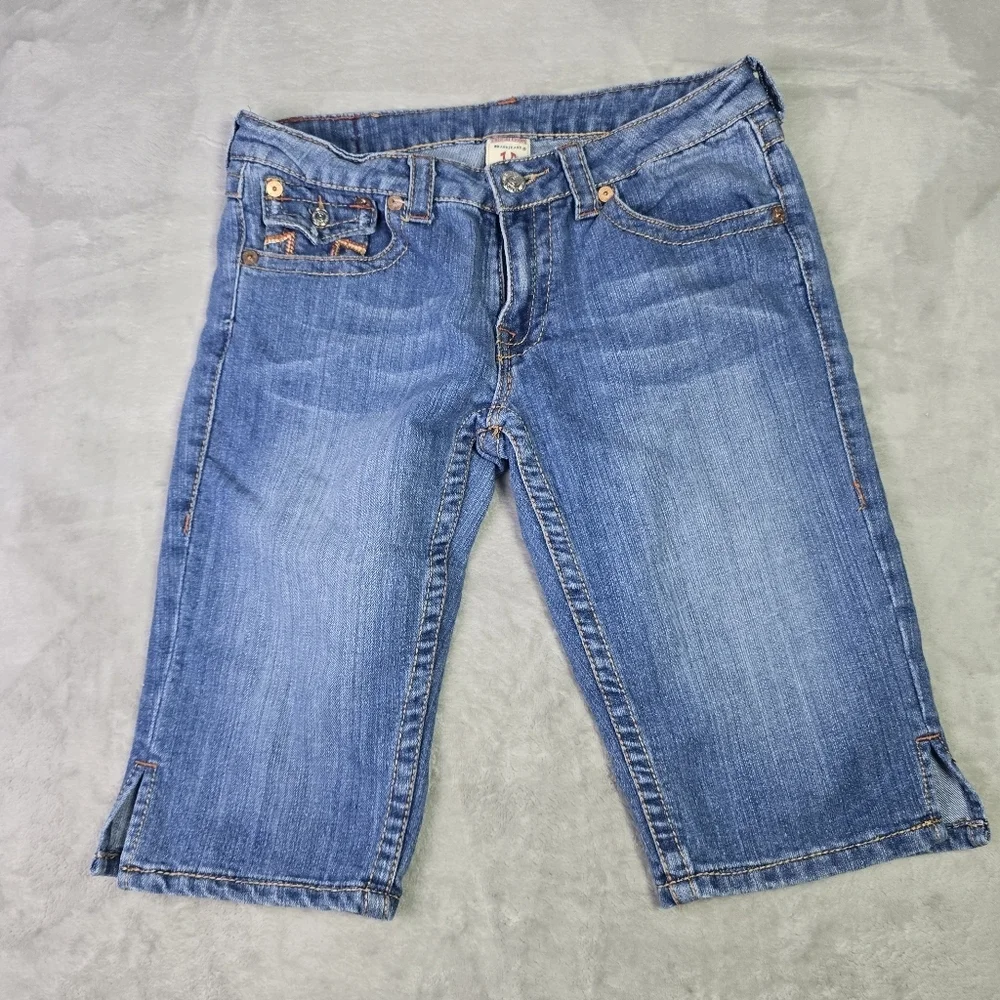 True Religion Men Billy Super T Sz 30 Pocket Distress Shorts Denim Jeans Blue